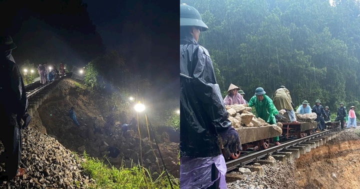 Hơn 100 công nhân trắng đêm khắc phục sự cố sạt lở đường sắt tại Hà Tĩnh