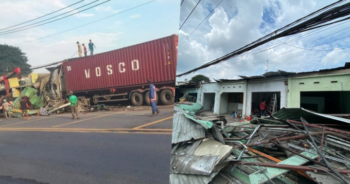 Container tông liên hoàn 6 ki ốt ở TP.HCM, nghi do tài xế ngủ gục