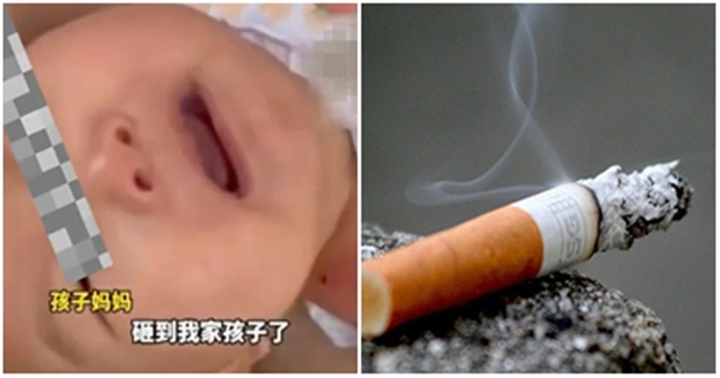 Đang bế con gái 4 tháng tuổi đi dạo thì bất ngờ tàn thuốc ở đâu rơi xuống trúng cổ em bé