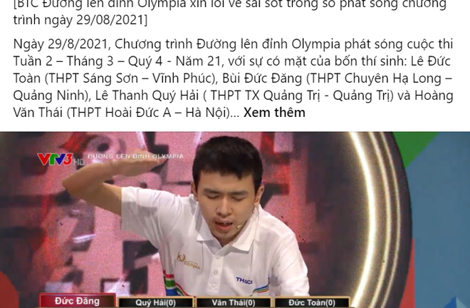 Thí sinh Olympia trả lời sai vẫn được tính điểm, BTC chương trình giải quyết gây tranh cãi