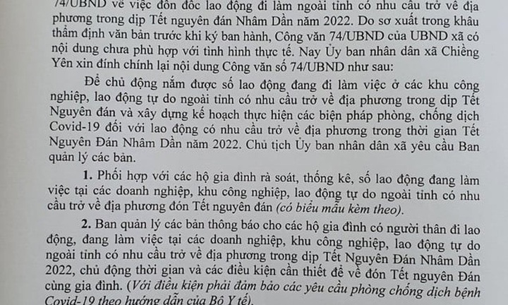 Một xã ở Sơn La hủy bỏ quy định người dân phải về ăn Tết trước 22 ngày