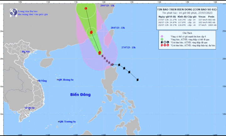 Bão số 2 giật cấp 16, cách Sán Đầu (Trung Quốc) khoảng 370 km