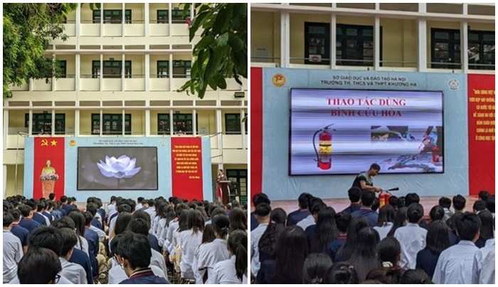 Gần 2.000 giáo viên, học sinh Trường liên cấp Khương Hạ tưởng niệm nạn nhân vụ cháy chung cư mini