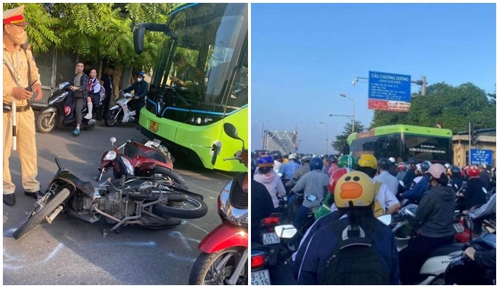 Tai nạn liên hoàn ở Hà Nội đúng giờ cao điểm, tuyến đường qua cầu Chương Dương ùn tắc kéo dài