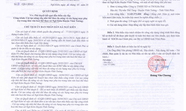 Vĩnh Tường (Vĩnh Phúc): Kê khai nhân sự trùng lặp, công ty Kiên Huệ liên tiếp trúng nhiều gói thầu lớn