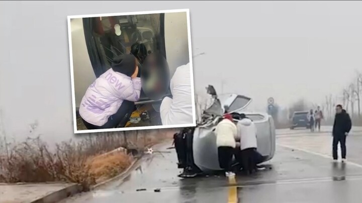 Phát hiện tài xế mắc kẹt trong ô tô gặp nạn, cô gái kiên nhẫn làm một việc gây xúc động