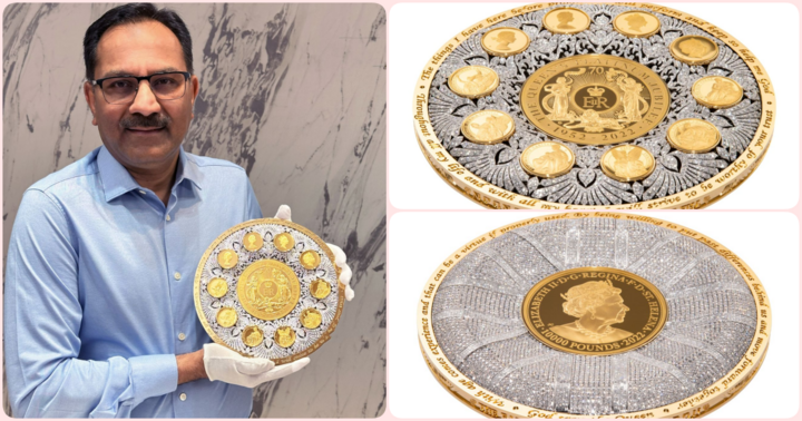 Cận cảnh đồng tiền vàng gắn hơn 6.400 viên kim cương để tôn vinh cố Nữ hoàng Elizabeth II