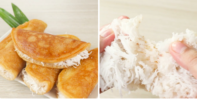 Làm bánh bò nướng nhân dừa thơm lừng chỉ bằng chảo