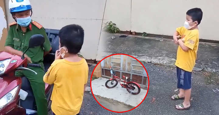Bị bắt gặp chạy xe đạp đi đá banh, cậu nhóc có màn khai báo thật thà khiến chiến sĩ công an dở khóc dở cười