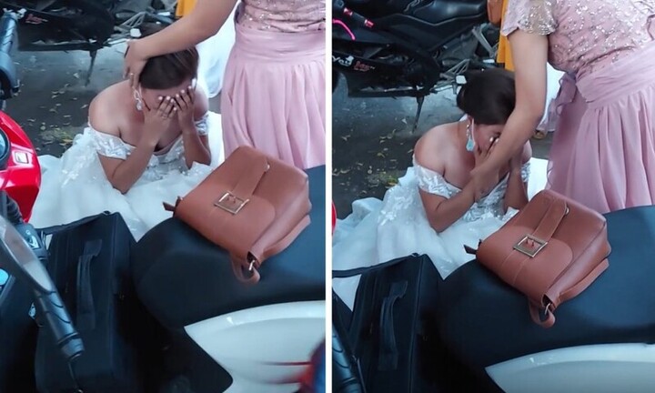 Gặp sự cố bất ngờ trong đám cưới, cô dâu bất lực ôm mặt khóc nức nở giữa đường