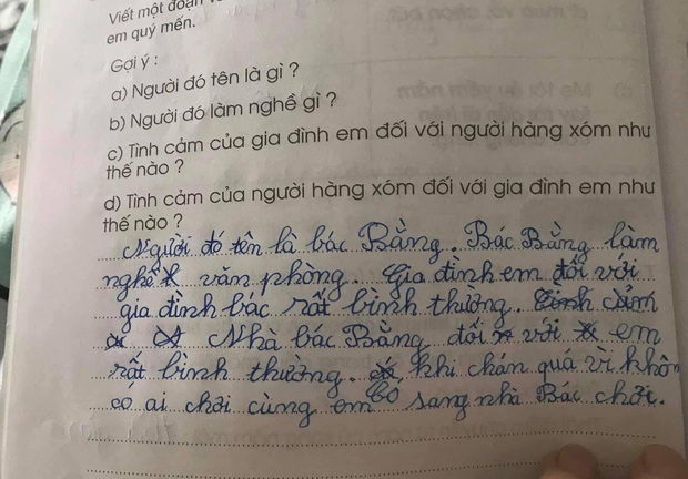 Học sinh tiểu học viết văn miêu tả người hàng xóm khiến bố mẹ chỉ muốn 