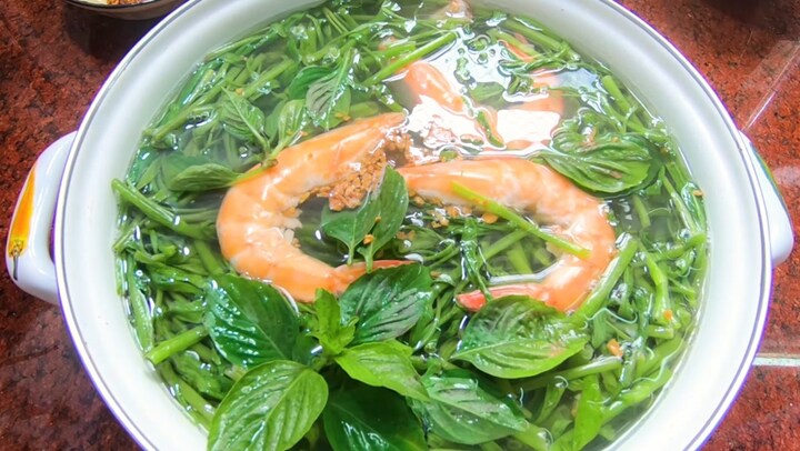 Cách nấu canh tôm rau muống thơm ngon, dễ làm