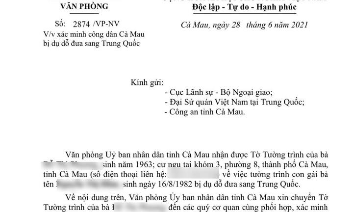 Nghi vấn một phụ nữ bị dụ dỗ đưa sang Trung Quốc lấy chồng