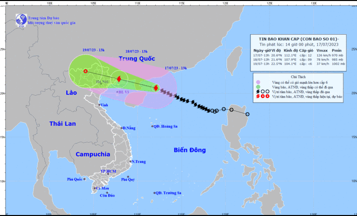 Cơn bão số 1 giật cấp 15, cách Quảng Ninh 480km