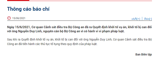Nguyên cán bộ bộ Công an Nguyễn Duy Linh bị khởi tố