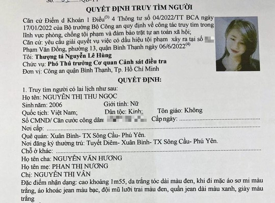 Vụ cô gái 16 tuổi mất tích khi đến TP.HCM: Gia đình trình báo đã tìm thấy