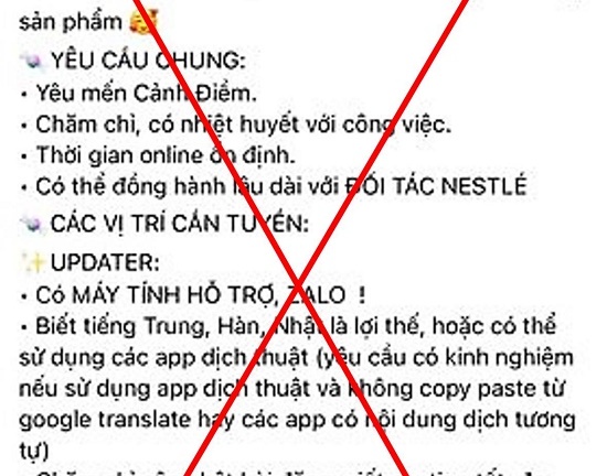 Nestlé Việt Nam cảnh báo thông tin tuyển dụng giả mạo
