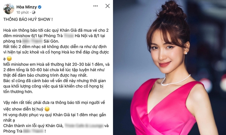 Hòa Minzy hủy liên tiếp 2 show diễn vì cổ họng bị tổn thương