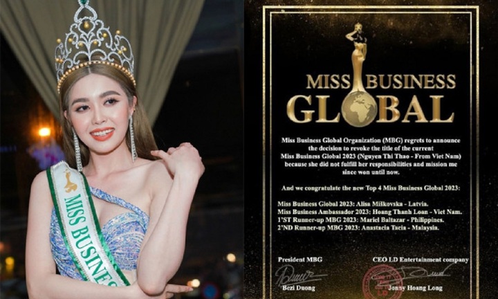BTC Hoa hậu Doanh nhân toàn cầu đưa ra 4 lý do quyết định thu hồi vương miện của Nguyễn Thị Thảo