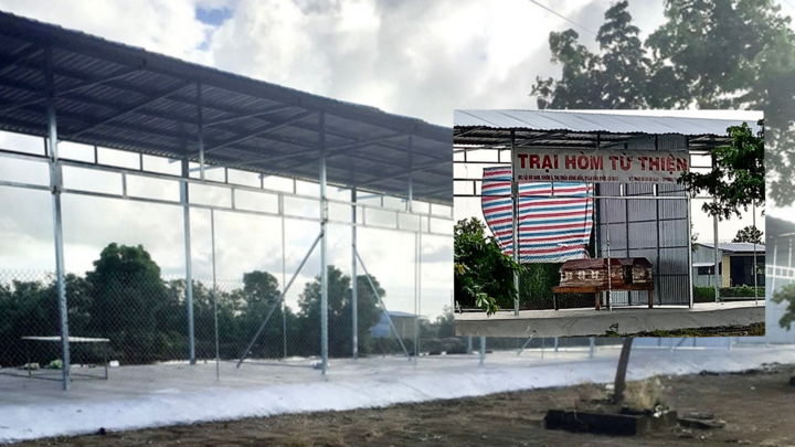 Mang quan tài vào công trình xây dựng trái phép rồi treo bảng làm từ thiện