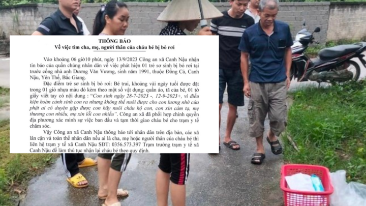 Bé trai sơ sinh bị bỏ rơi trước nhà dân cùng bức thư