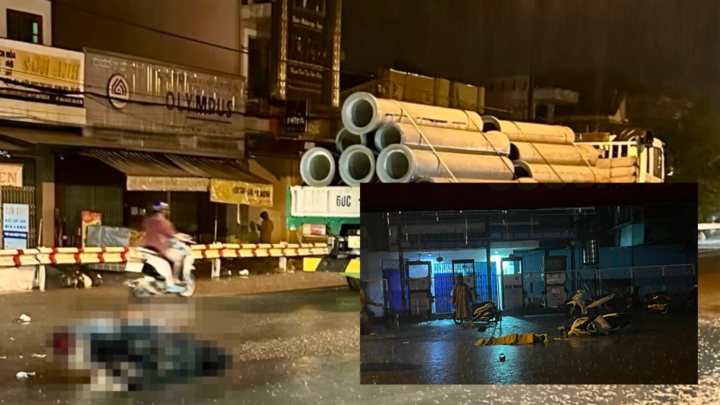 Va chạm với xe tải chở ống cống trong trời mưa lớn, đôi nam nữ thương vong