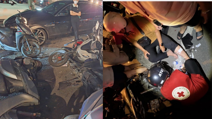 Ô tô tông hàng loạt xe máy đang dừng chờ đèn đỏ ở TP.HCM