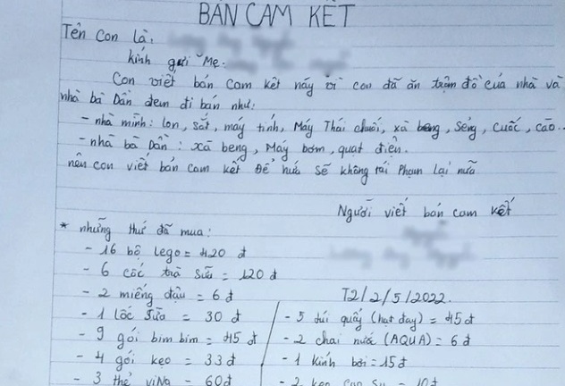 Nam sinh trộm cắp vặt bị mẹ bắt viết bản kiểm điểm, xem xong ai cũng giật mình