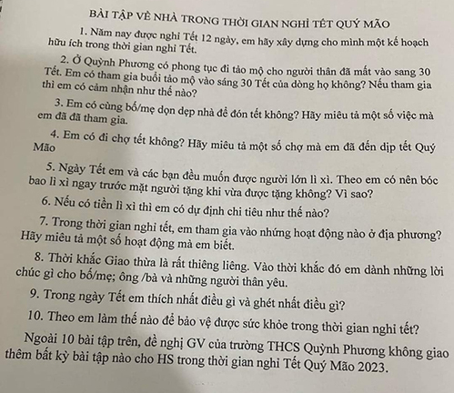 Bài tập Tết đặc biệt của thầy hiệu trưởng 