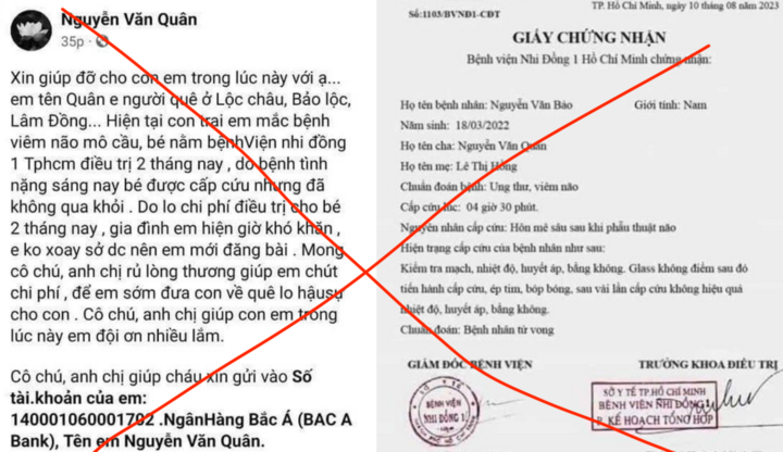Bệnh viện Nhi đồng 1 TP.HCM cảnh báo nạn giả mạo giấy kêu gọi từ thiện 