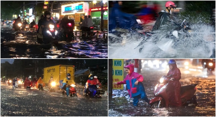 TP.HCM: Mưa lớn khiến nhiều tuyến đường thành sông, người dân vất vả về nhà 
