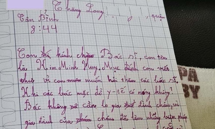 Xúc động tâm thư của học sinh lớp 4 gửi bác sĩ tuyến đầu chống dịch