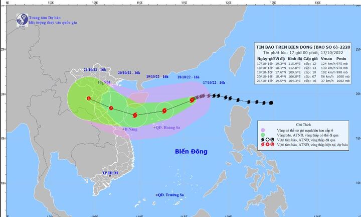 Bão số 6 đang mạnh lên, giật cấp 15 khi vào Biển Đông