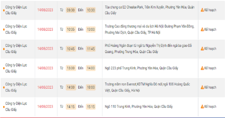 Thông báo lịch cắt điện Hà Nội ngày mai (14/8) – Cập nhật mới nhất