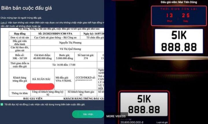 Đại gia cùng lúc trúng đấu giá biển số xe 51H-888.88 và 30K-567.89 chính thức lộ diện
