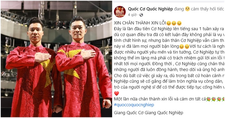Nghệ sĩ Quốc Cơ - Quốc Nghiệp chính thức lên tiếng xin lỗi sau sự việc ồn ào