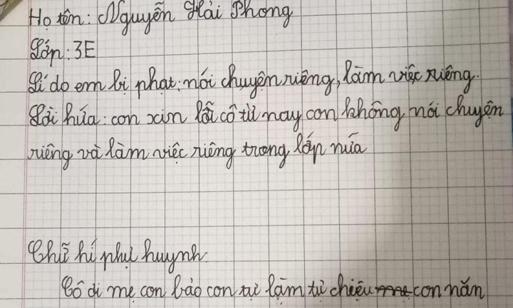 Bản kiểm điểm của nam sinh lớp 3 khiến dân tình