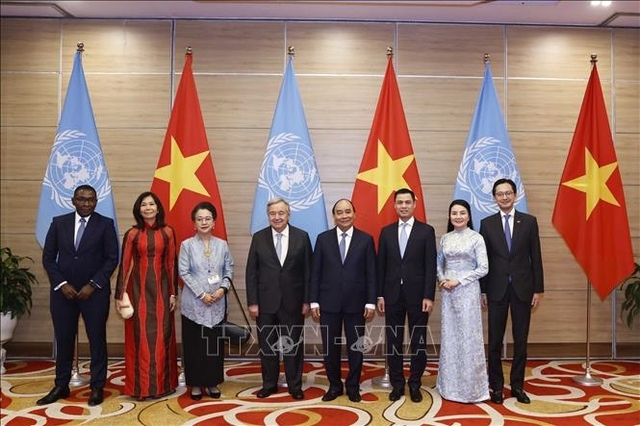 Chủ tịch nước Nguyễn Xuân Phúc và Tổng Thư ký LHQ Antonio Guterres chủ trì Lễ kỉ niệm 45 năm Việt Nam gia nhập LHQ