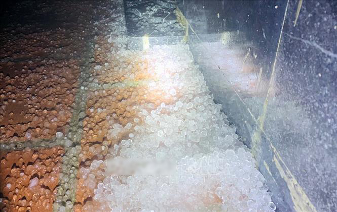 Đỉnh Fansipan hứng chịu mưa đá lớn, phủ trắng đường đi 