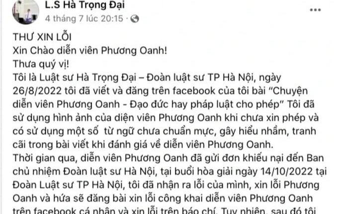 Đại diện pháp lý của bà Đào Lan Hương xin lỗi Phương Oanh