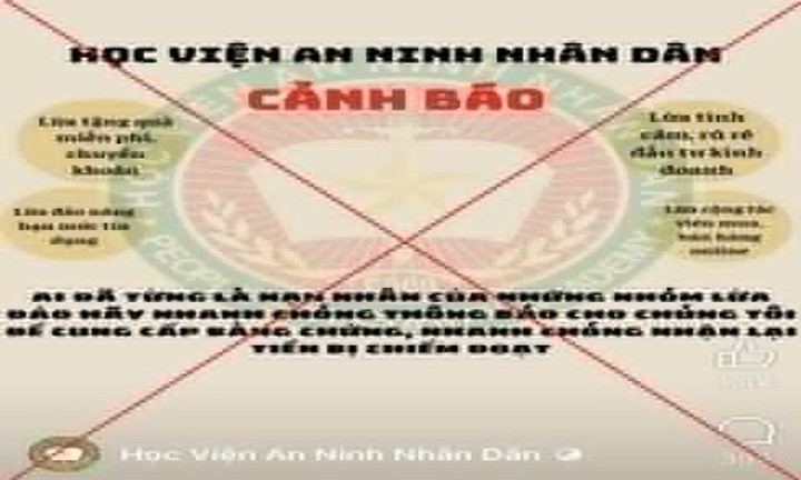 Cảnh báo giả mạo Học viện An ninh nhân dân hỗ trợ lấy lại tiền lừa đảo 