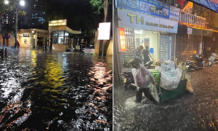 Hà Nội mưa xối xả tối cuối tuần, nhiều tuyến đường ngập sâu
