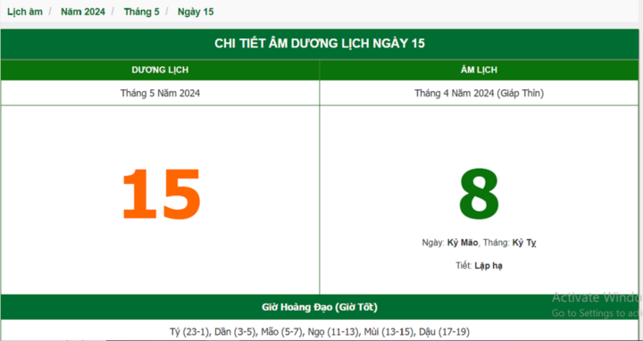 Xem lịch âm hôm nay 15/5/2024 - Âm lịch hôm nay 15/5 chuẩn nhất