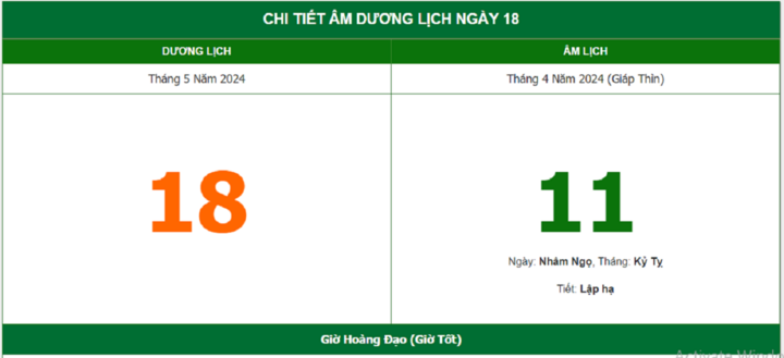 Xem lịch âm hôm nay 18/5/2024 - Âm lịch hôm nay 18/5 chuẩn nhất