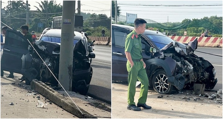 Hiện trường vụ xe 7 chỗ tông gãy trụ điện, 2 vợ chồng thương vong