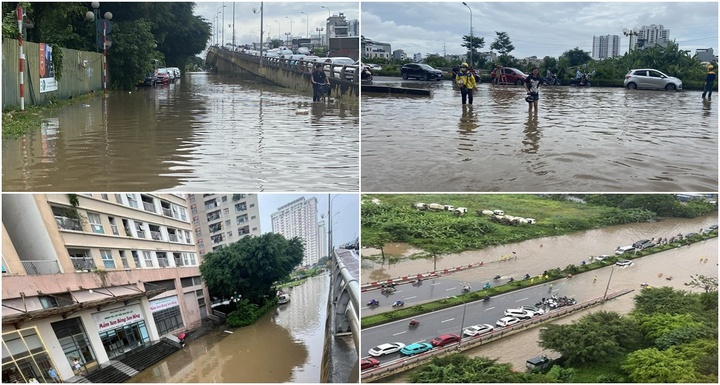 Hà Nội: Cận cảnh nhiều nơi vẫn ngập sâu, người dân bỏ lại ôtô, xe máy trên cầu vượt