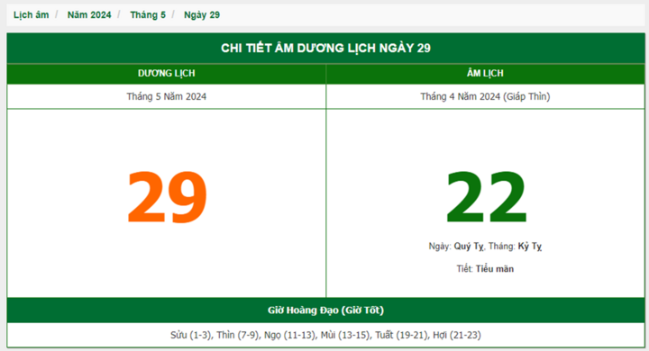 Xem lịch âm hôm nay 29/7/2024 - Âm lịch hôm nay 29/7 chuẩn nhất