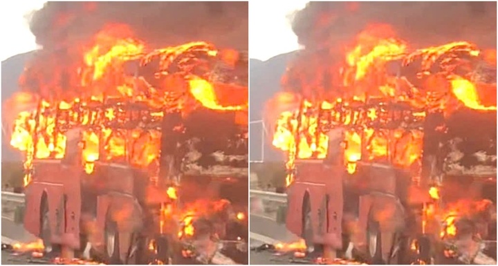 Xe khách cháy trơ khung trên cao tốc, 36 hành khách