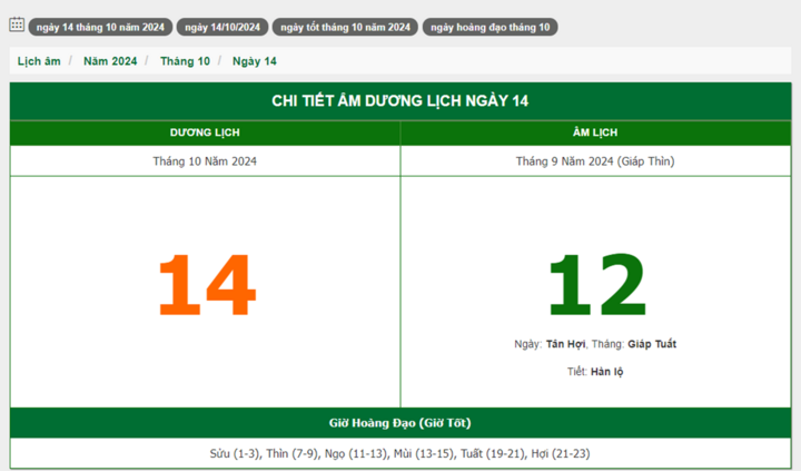 Hôm nay (14/10), có phải ngày đẹp không?