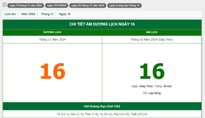 Hôm nay (16/11), có phải ngày đẹp không?